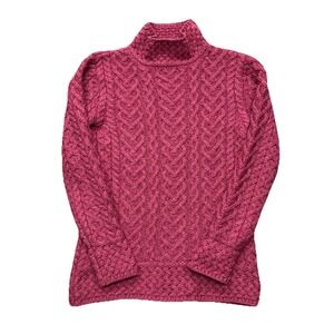 Aran Crafts Ireland Merino Wool Sweater Womens XS Raspberry Cable Knit Fisherman